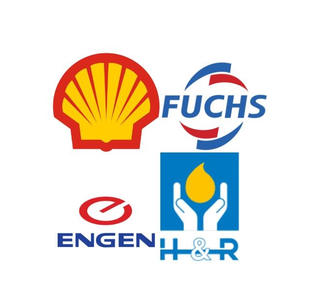 Logos of Shell, Fuchs, Engen, and H&R, highlighting LubeLine’s partnerships with leading global lubricant brands