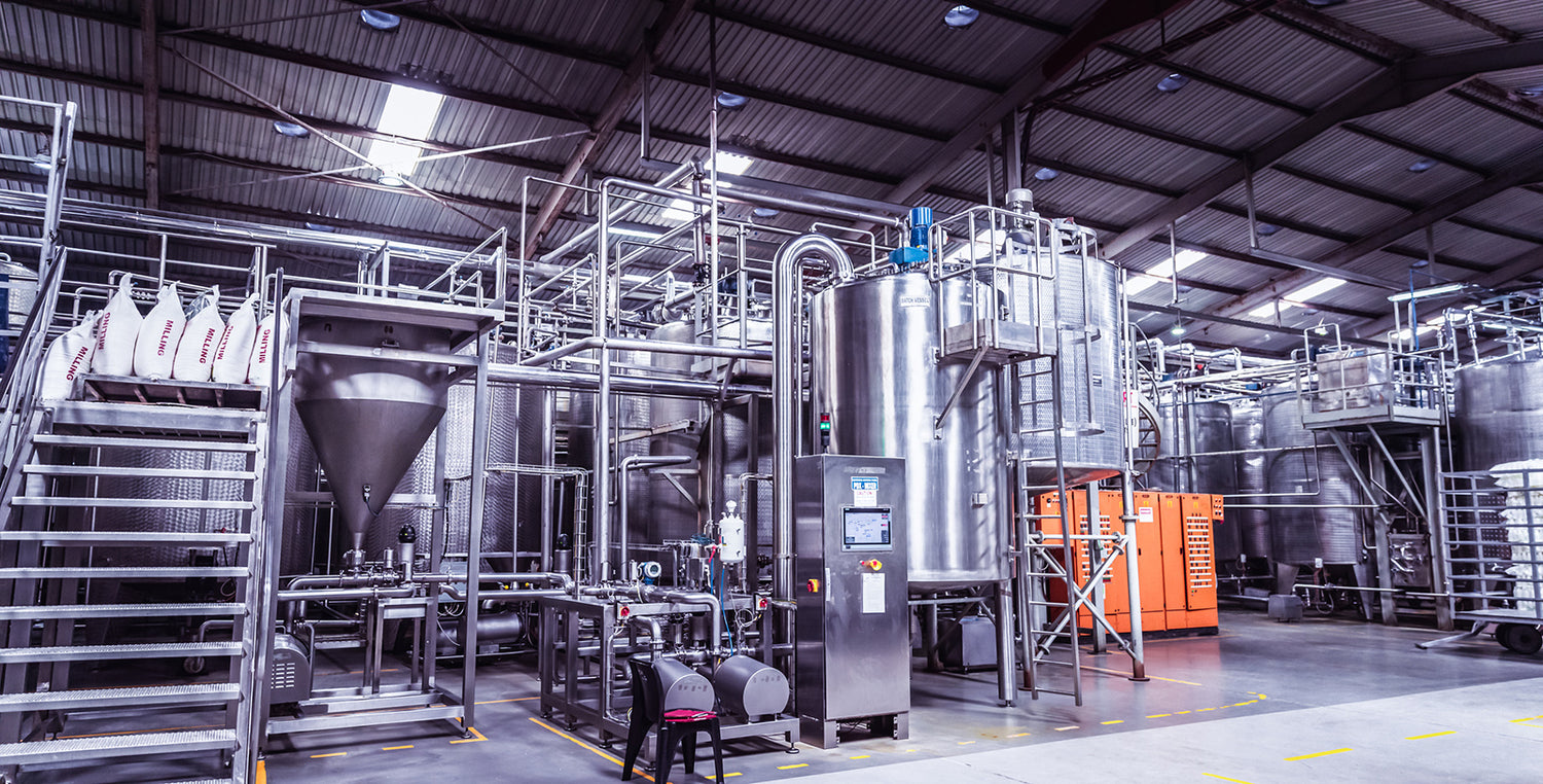 Food processing factory interior, illustrating LubeLine industrial lubricants and solutions for hygienic manufacturing environments