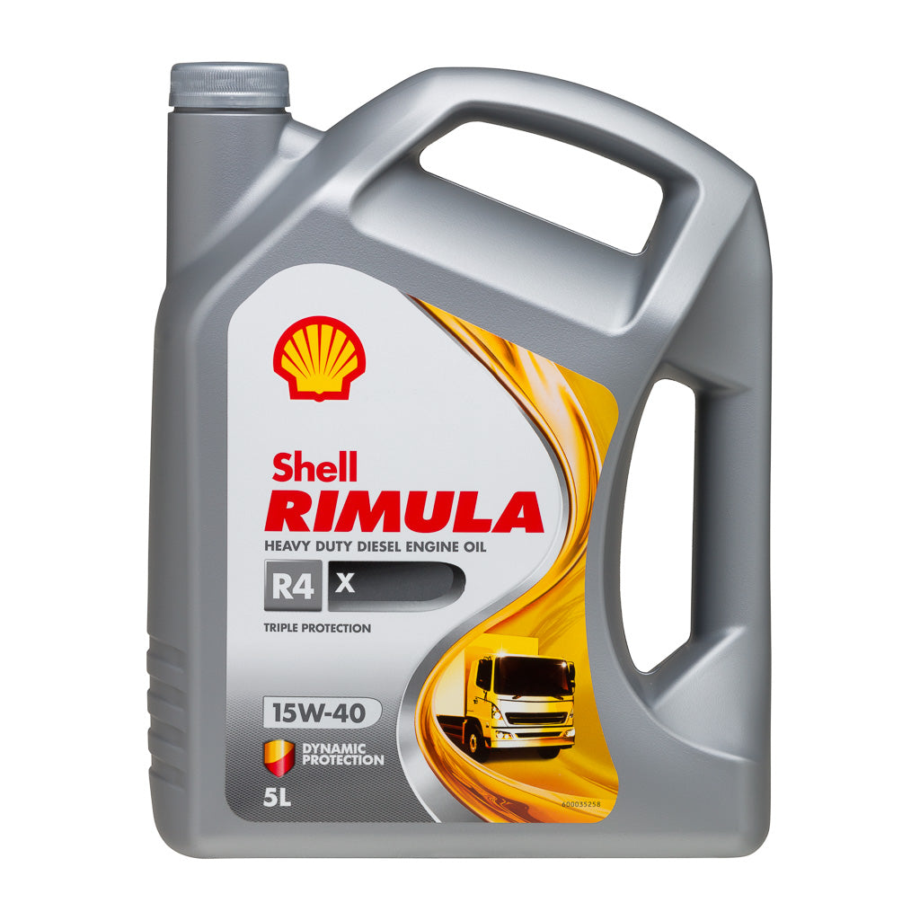 Shell Rimula R4 X 15W-40 5L heavy duty diesel engine oil for trucks and industrial vehicles