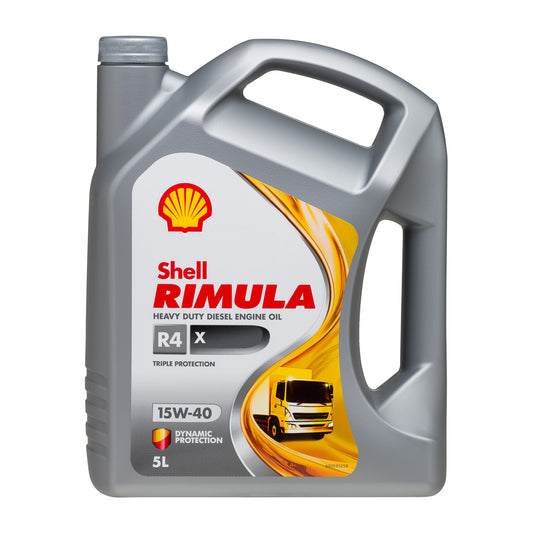Shell Rimula R4 X 15W-40 5L heavy duty diesel engine oil for trucks and industrial vehicles